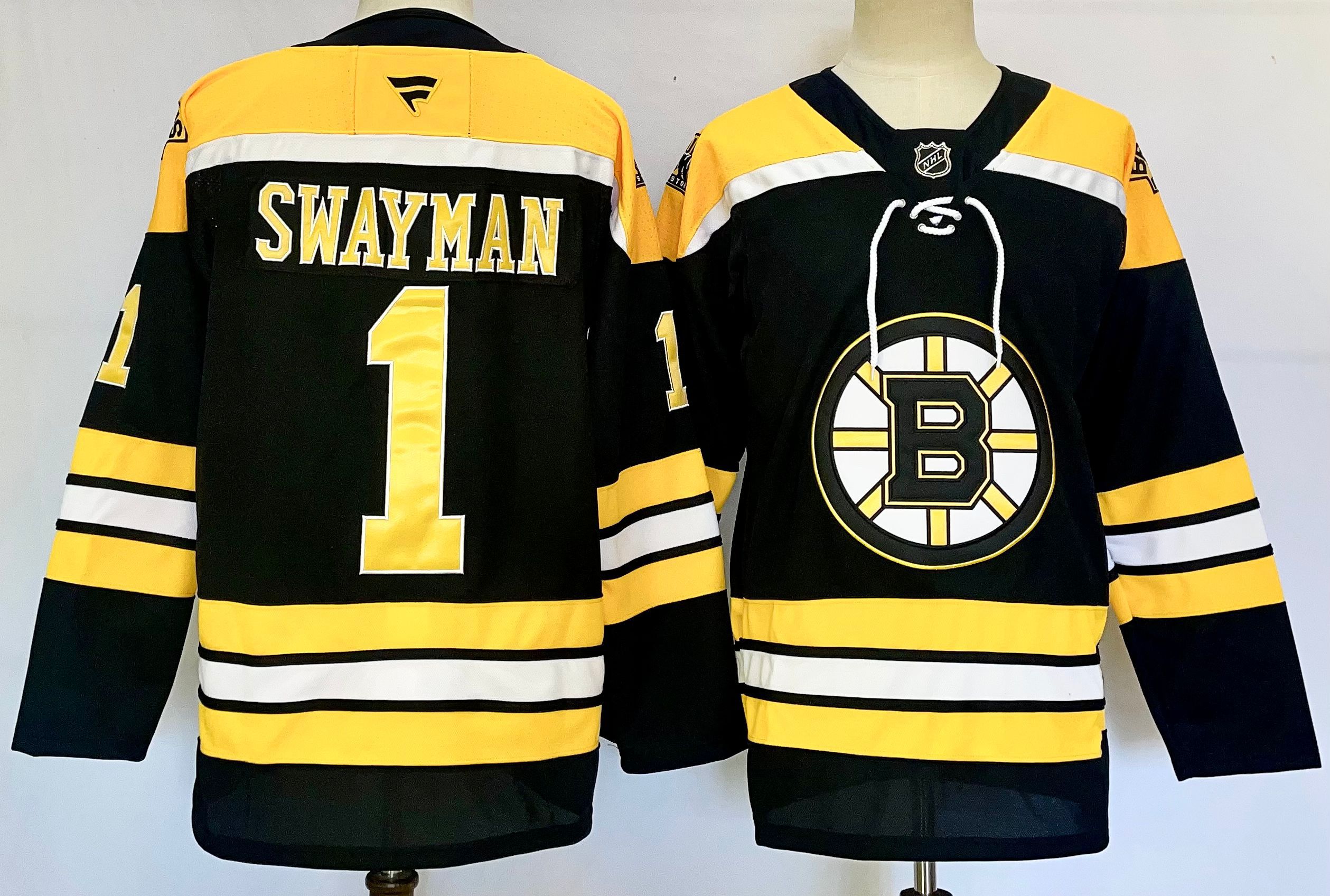 Men Boston Bruins #1 Swayman Black 2025 Home Premier Player NHL Jersey style 2